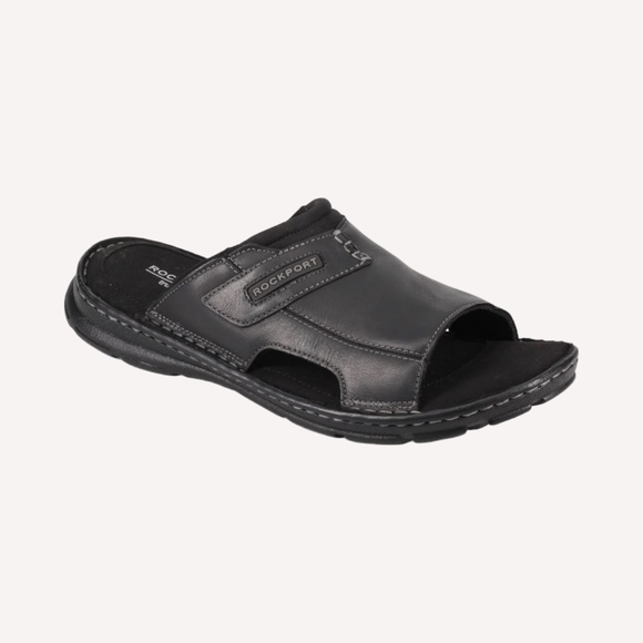 Rockport Men\'s Darwyn 2 Slide Sandals, in Black Leather. CI5687 main image 2